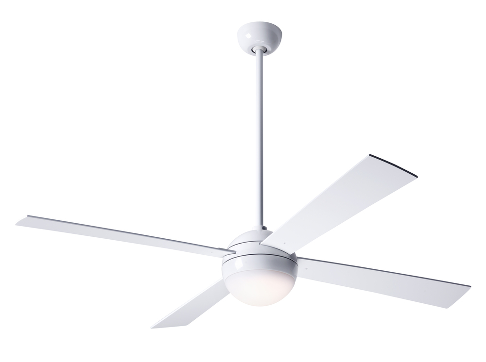 Ball Fan; Gloss White Finish; 52" White Blades; 20W LED; Fan Speed and Light Control (3-wire)