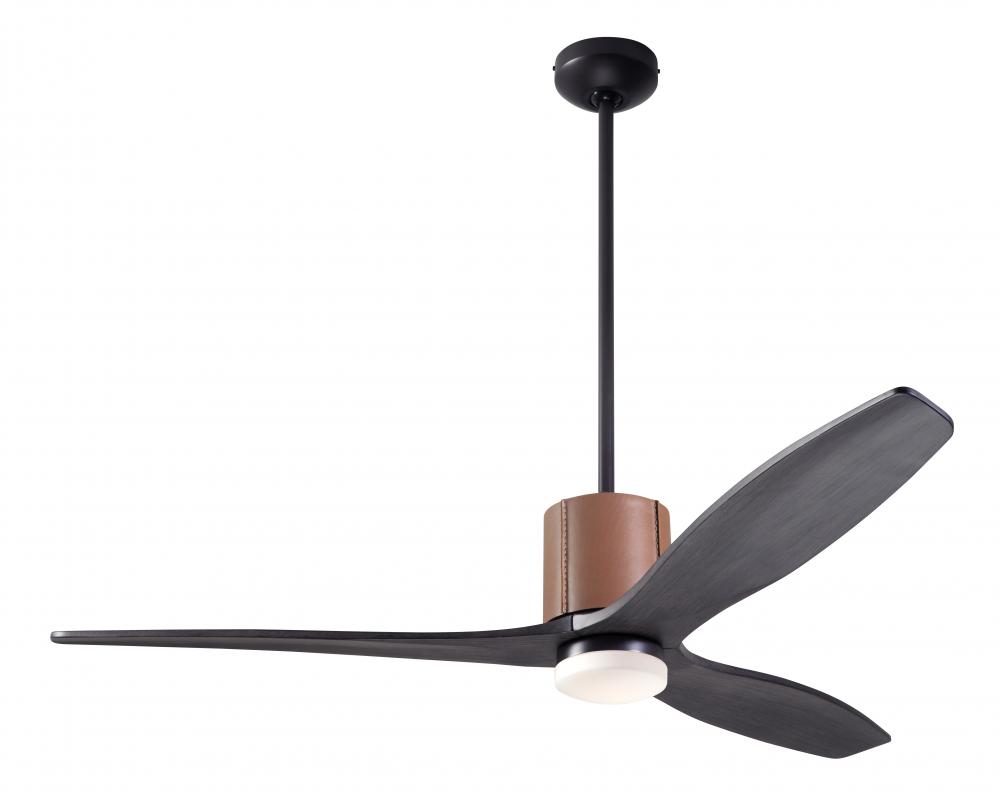 LeatherLuxe DC Fan; Dark Bronze Finish with Tan Leather; 54" Ebony Blades; 17W LED; Wall Control