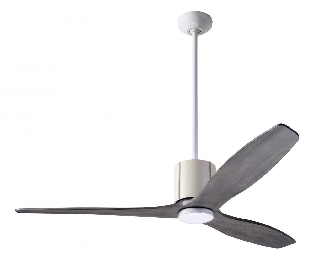 LeatherLuxe DC Fan; Gloss White Finish with Ivory Leather; 54" Graywash Blades; No Light; Wall/R