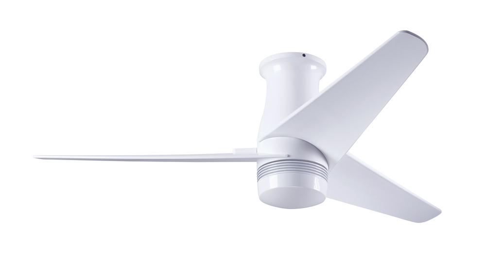 Velo Flush DC Fan; Gloss White Finish; 48" Nickel Blades; No Light; Handheld Remote Control