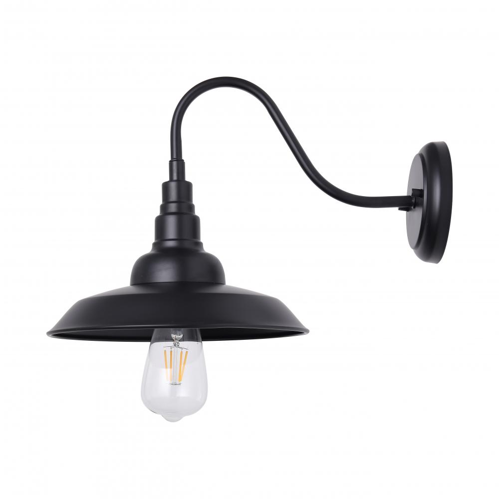 10" Alumininum Goose Neck Wall Light, in black finish, inner and outside