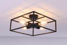 Lit Up Lighting LIT5742BK+MC - 16" 4X60 wSemi-Flush Mount in Black finish with replaceable socket rings in Black