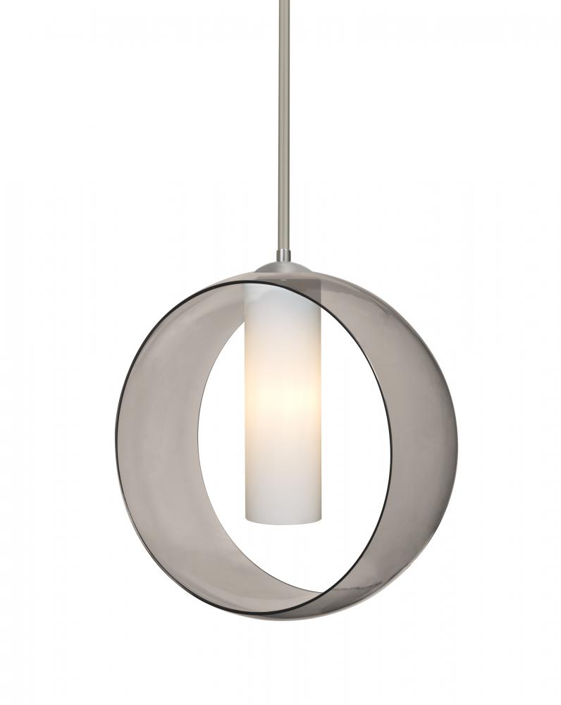 Besa, Plato Stem Pendant, Smoke/Opal, Satin Nickel Finish, 1x5W LED