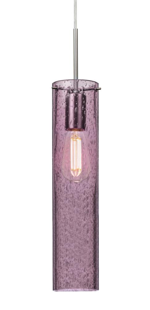 Besa, Juni 16 Pendant For Multiport Canopy, Plum Bubble, Satin Nickel, 1x4W LED Filam