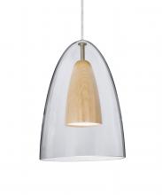 Besa Lighting 1JT-DANOCLNA-LED-SN - Besa, Dano Cord Pendant, Clear/Natural, Satin Nickel Finish, 1x9W LED