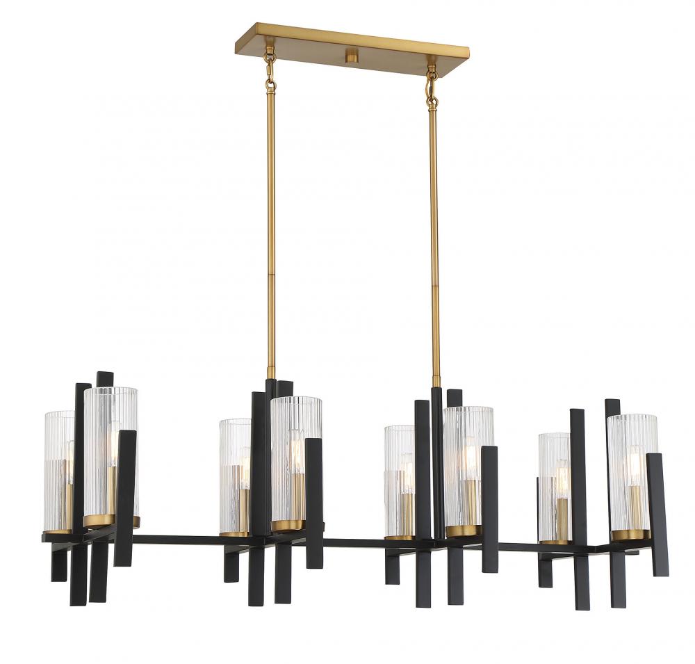 Midland 8-Light Linear Chandelier in Matte Black with Warm Brass Accents