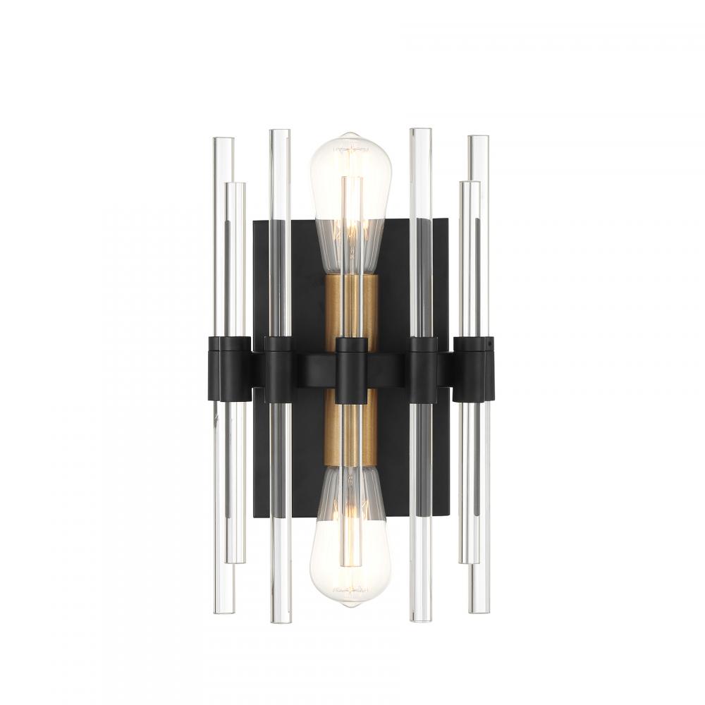 Santiago 2-Light Wall Sconce in Matte Black with Warm Brass Accents