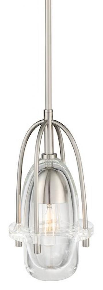 Pendant Kaner Clear Crystal Satin Nickel E26 T10 100mm Retro 40W Monopoint