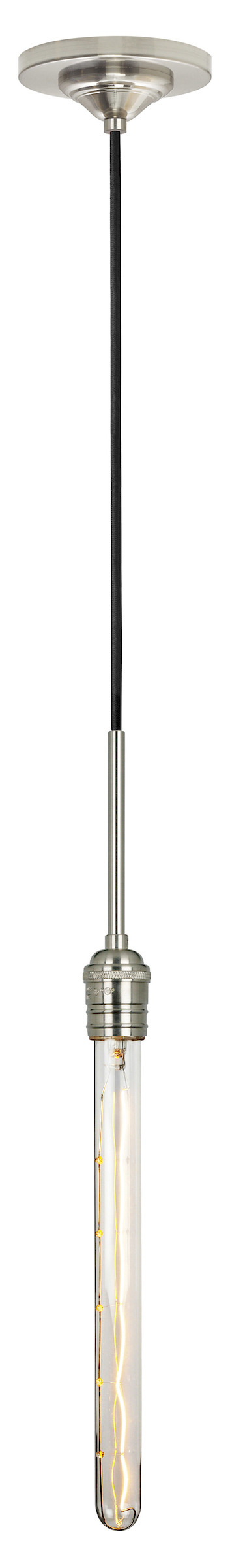 Pendant Retro Tubular Long  Polished Nickel  Black Cord