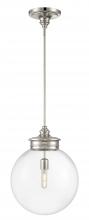 Norwell 4801-PN-CL - Emma 1-Light Glass Pendant - Polished Nickel