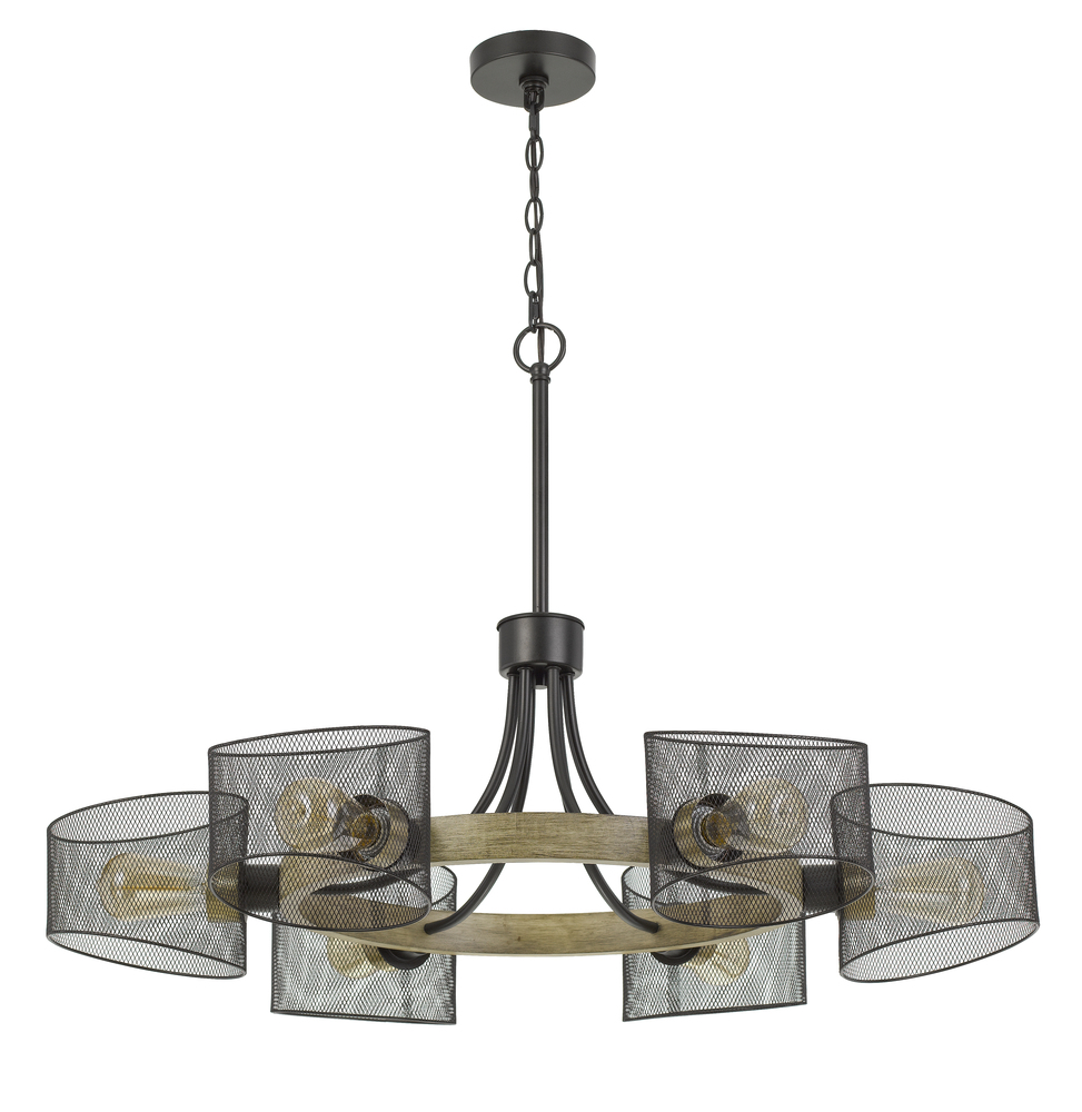 60W X 6 Dronten Metal/Wood Chandelier with Mesh Shades (Edison Bulbs Are Not Included)