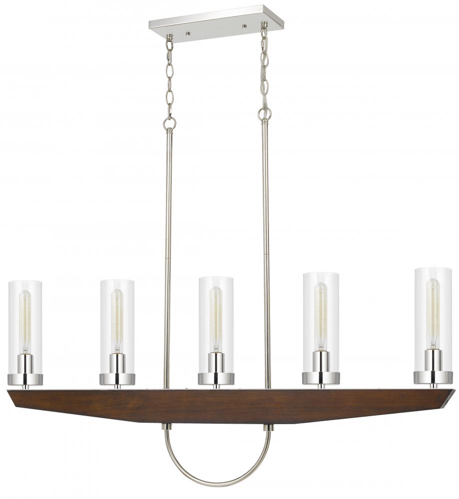 60W X 5 Ercolano Pine Wood/Metal Island Chandelier with Clear Glass Shade