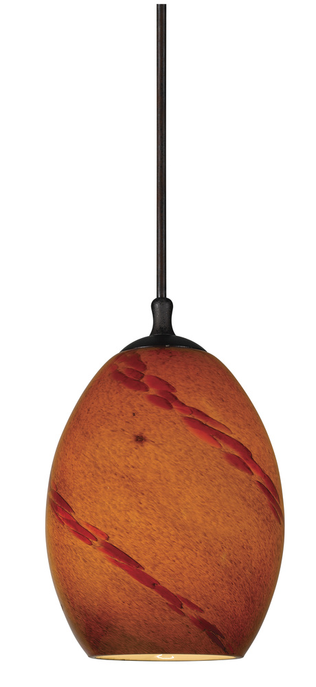 7.6" Tall Glass Pendant with Rust Finish Cord