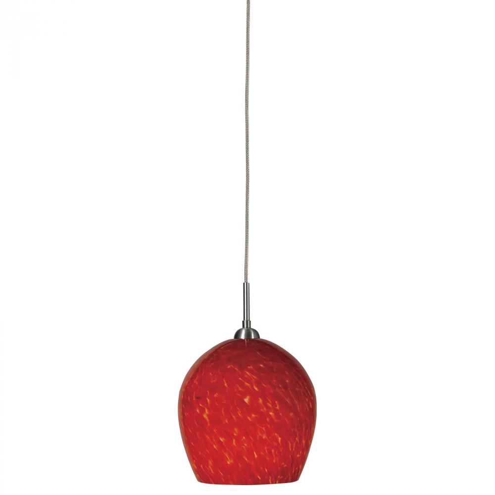 4.9" Tall Glass and Metal Pendant with Brushed Steel Cord