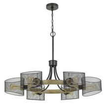 CAL Lighting FX-3742-6 - 60W X 6 Dronten Metal/Wood Chandelier with Mesh Shades (Edison Bulbs Are Not Included)