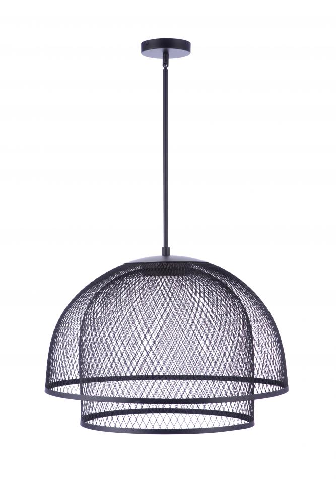 24.25â€ Diameter Sculptural Statement Metal Mesh Dome 2 Shade Pendant in Flat Black