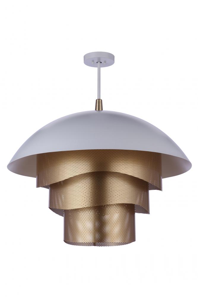 31.25 Dia Sculptural Statement Dome Pendant with Perforated Metal Shades in Matte White/Matte Gold