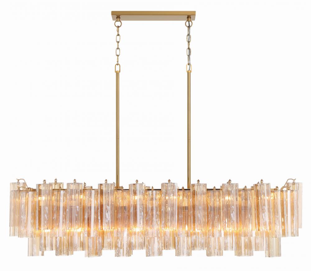 Addis 14 Light Aged Brass Linear Chandelier