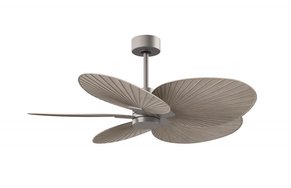 Alessandra Tropical 5-blade ceiling fan in Brushed Nickel and Gray Ash blades.