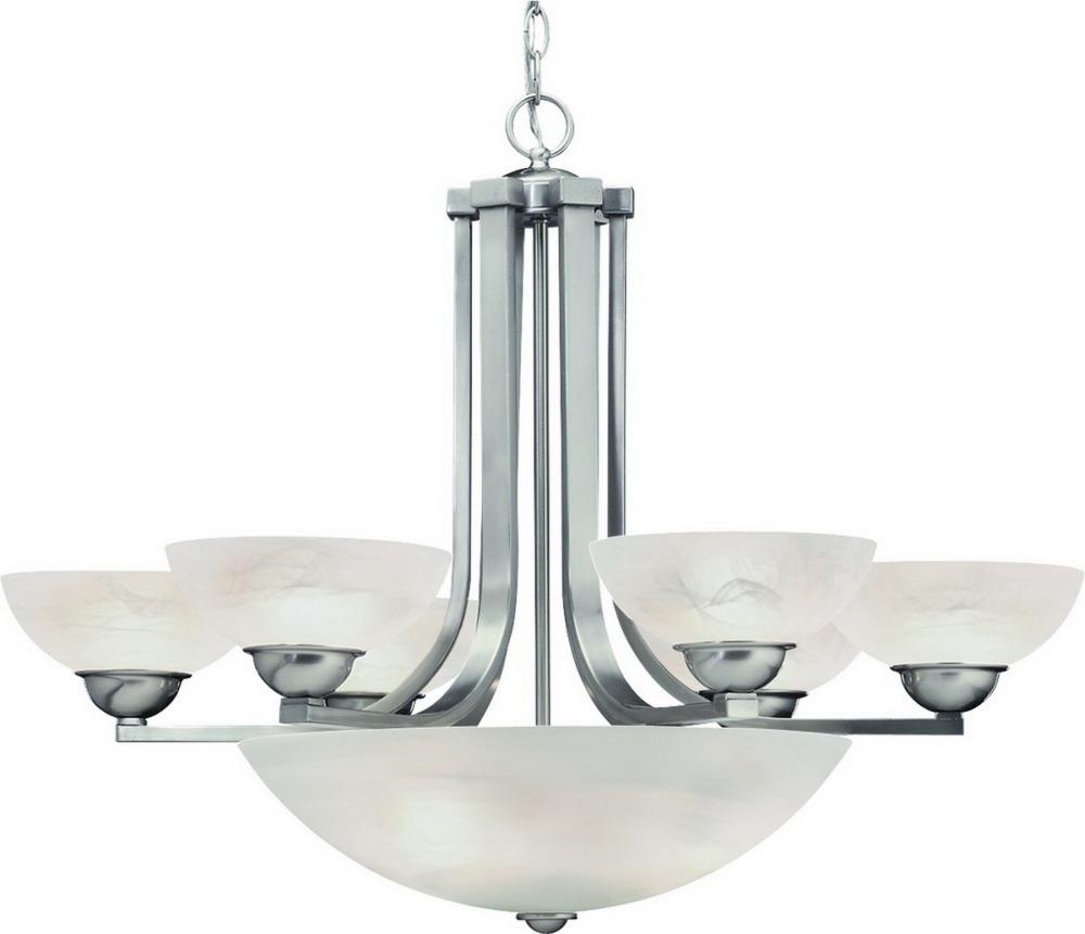 Fireside 6+3Lt Bowl Chandelier Satin Nickel