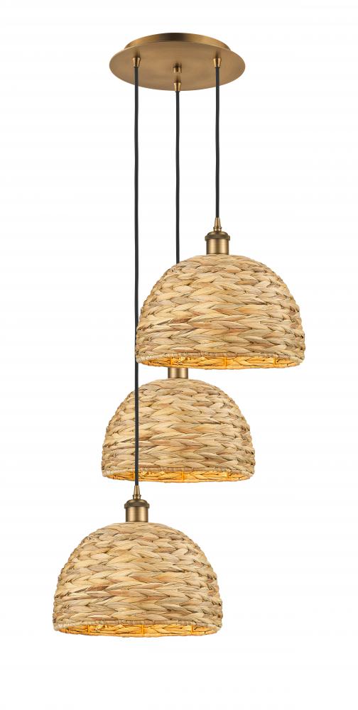 Woven Rattan - 3 Light - 19 inch - Brushed Brass - Cord hung - Multi Pendant