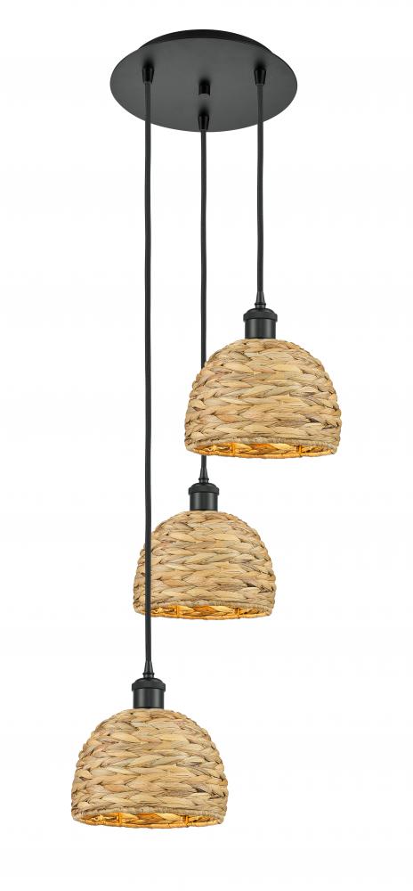 Woven Rattan - 3 Light - 15 inch - Matte Black - Cord hung - Multi Pendant