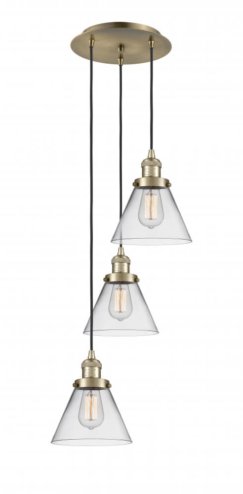 Cone - 3 Light - 14 inch - Antique Brass - Cord hung - Multi Pendant