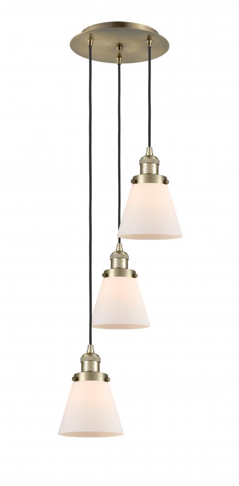 Cone - 3 Light - 13 inch - Antique Brass - Cord hung - Multi Pendant