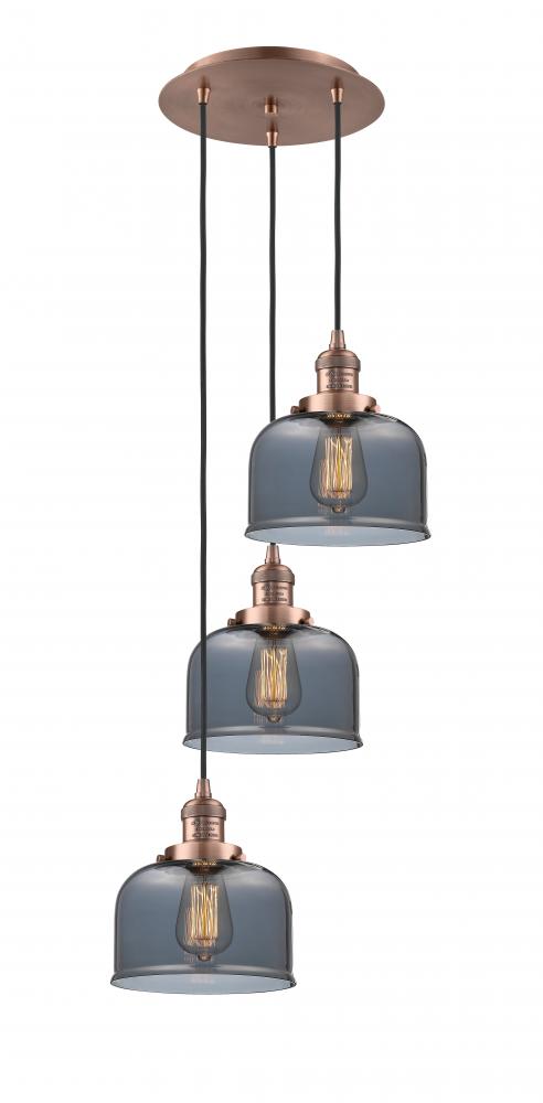 Cone - 3 Light - 14 inch - Antique Copper - Cord hung - Multi Pendant