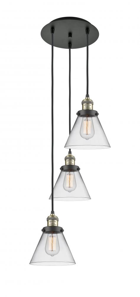 Cone - 3 Light - 14 inch - Black Antique Brass - Cord hung - Multi Pendant