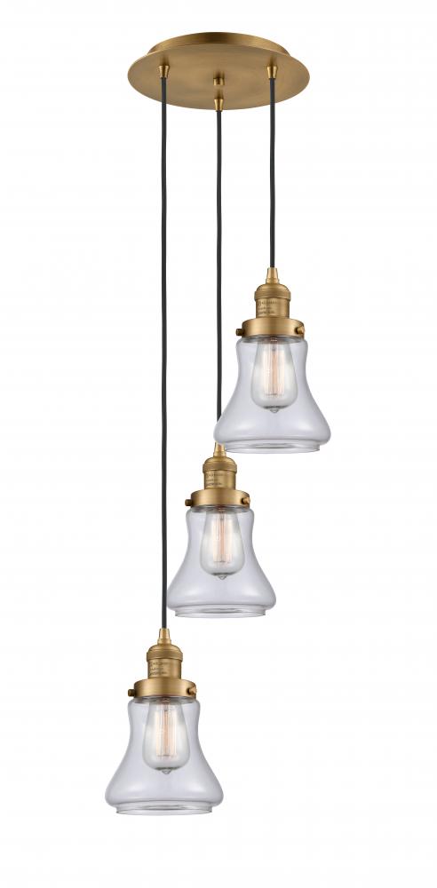 Bellmont - 3 Light - 13 inch - Brushed Brass - Cord hung - Multi Pendant