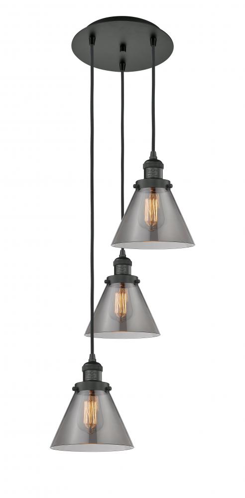 Cone - 3 Light - 14 inch - Matte Black - Cord hung - Multi Pendant