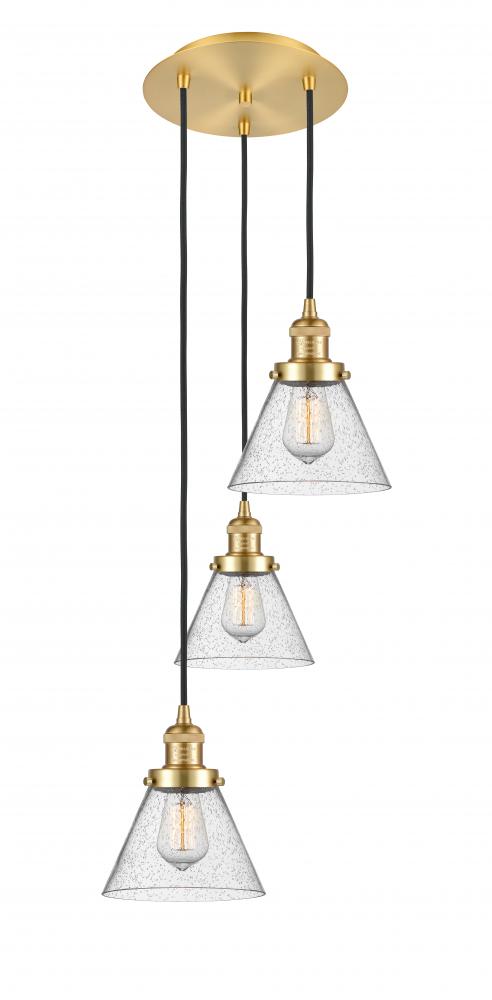 Cone - 3 Light - 14 inch - Satin Gold - Cord hung - Multi Pendant