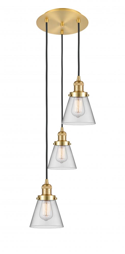 Cone - 3 Light - 13 inch - Satin Gold - Cord hung - Multi Pendant