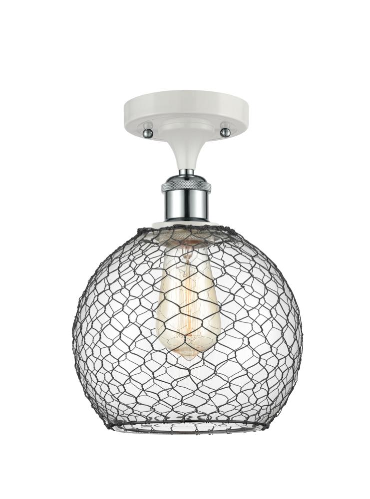 Farmhouse Chicken Wire - 1 Light - 8 inch - White Polished Chrome - Semi-Flush Mount