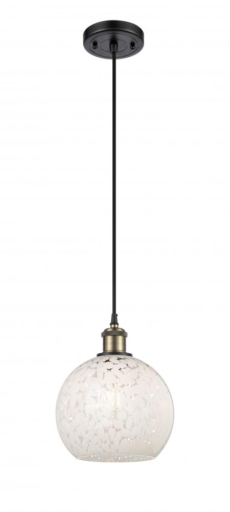 White Mouchette - 1 Light - 8 inch - Black Antique Brass - Cord Hung - Mini Pendant