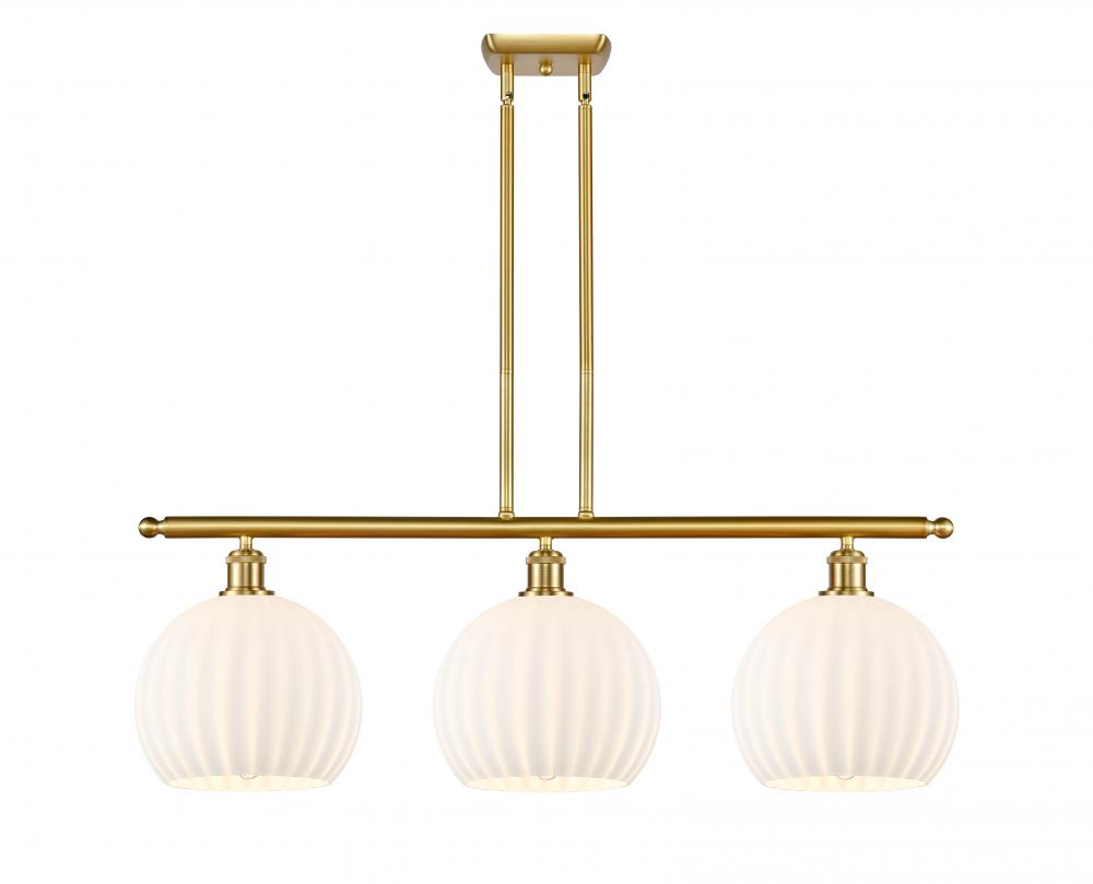 White Venetian - 3 Light - 37 inch - Satin Gold - Stem Hung - Island Light