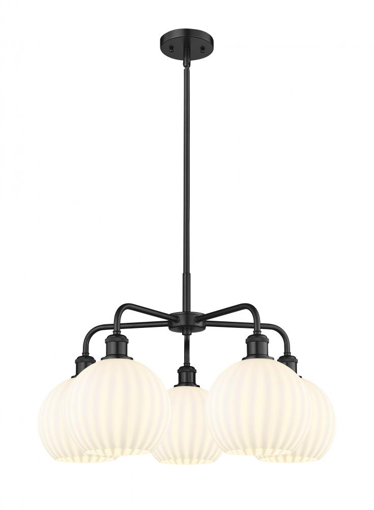 White Venetian - 5 Light - 26 inch - Matte Black - Chandelier