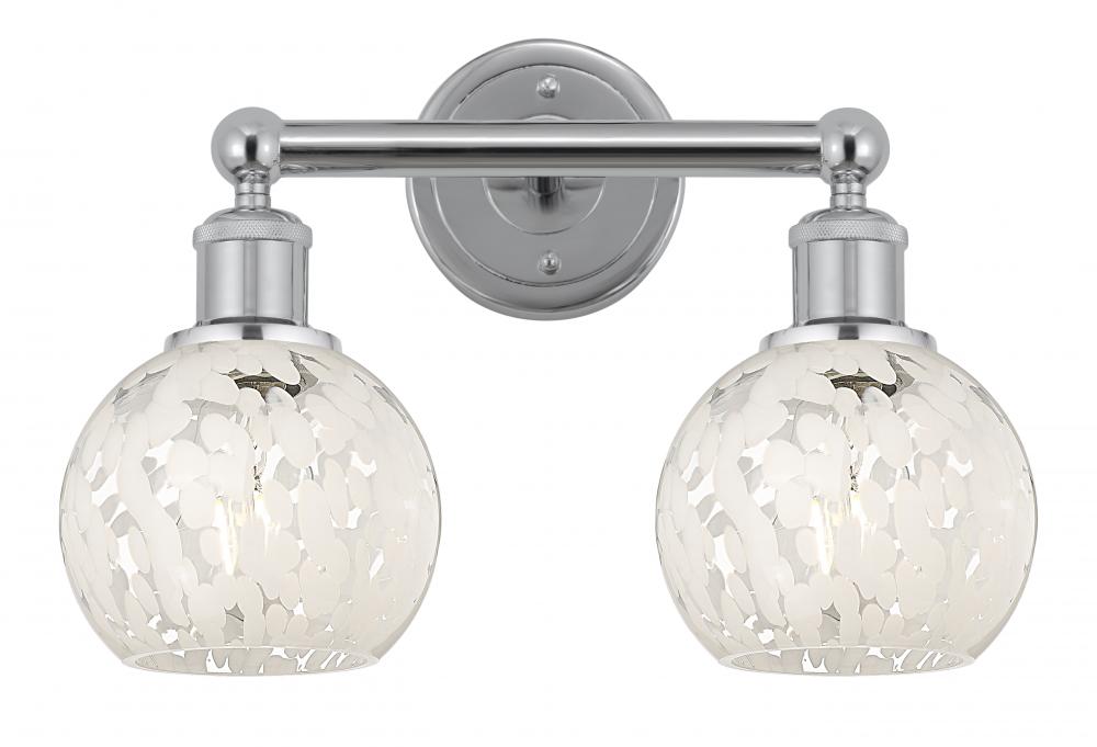 White Mouchette - 2 Light - 15 inch - Polished Chrome - Bath Vanity Light