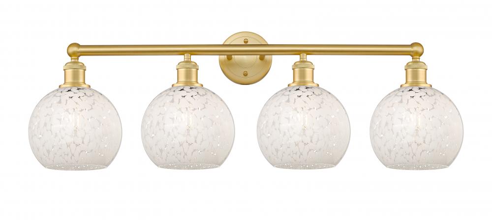 White Mouchette - 4 Light - 35 inch - Satin Gold - Bath Vanity Light