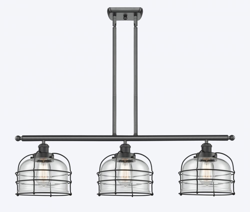 Bell Cage - 3 Light - 36 inch - Matte Black - Stem Hung - Island Light