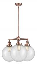 Innovations Lighting 207-AC-G204-10-LED - Beacon - 3 Light - 24 inch - Antique Copper - Stem Hung - Chandelier