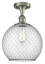 Innovations Lighting 516-1C-SN-G122-10CBK - Farmhouse Chicken Wire - 1 Light - 10 inch - Brushed Satin Nickel - Semi-Flush Mount