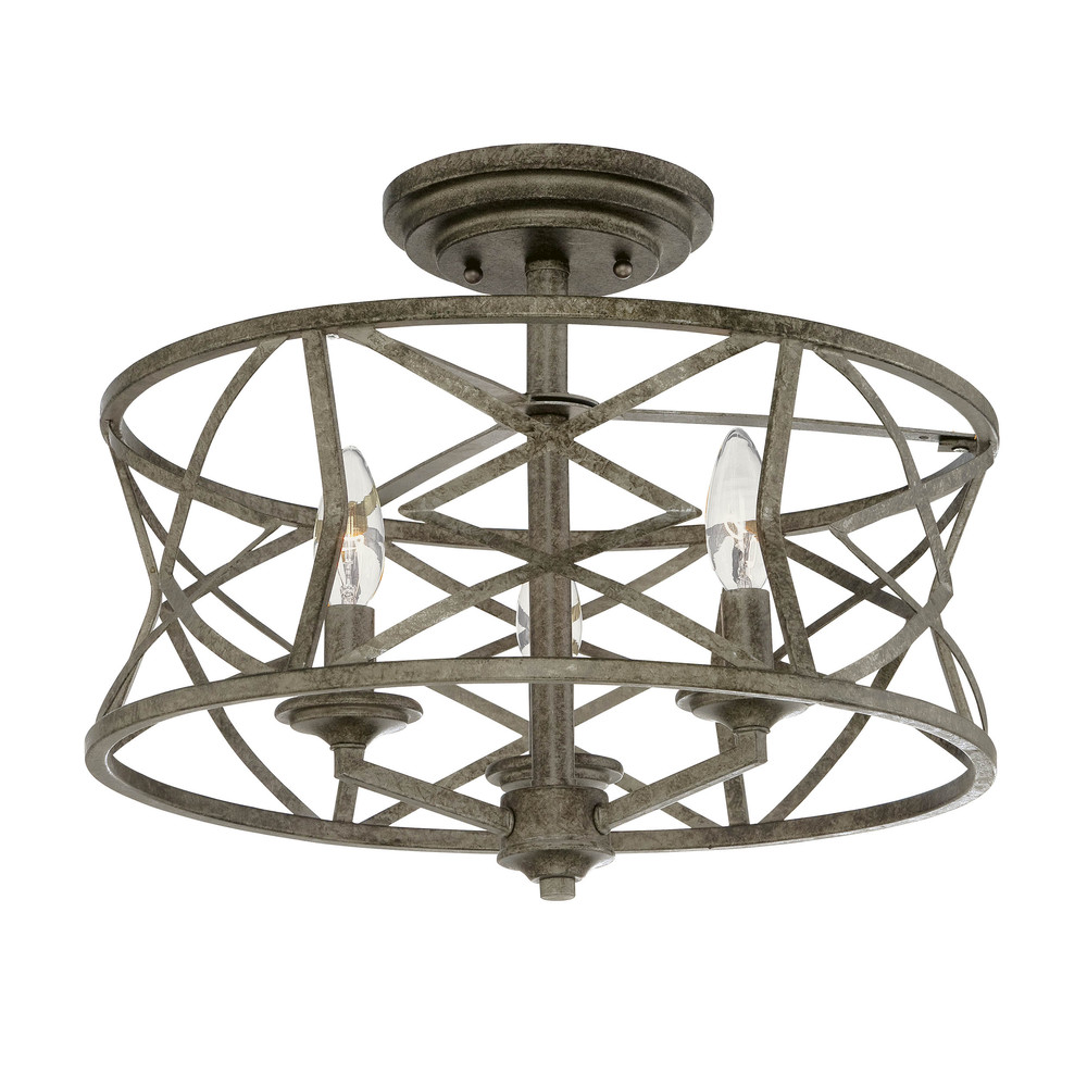 Lakewood 3-Light Semi-Flush Ceiling Mount Antique Silver