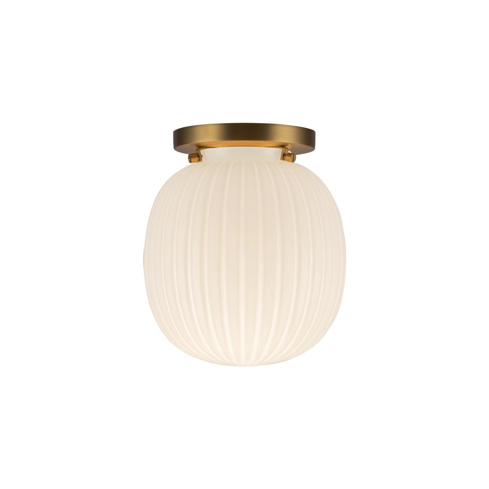 Cherise 7-in Brushed Gold/Glossy Ribbed Opal Glass Socket Semi-Flush Mount