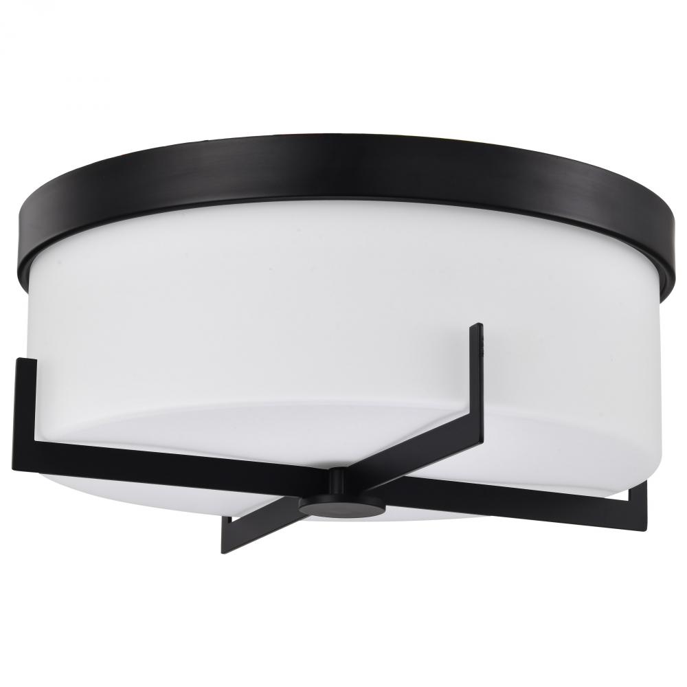 Roselle; 15 Inch Flush Mount; Matte Black with White Glass