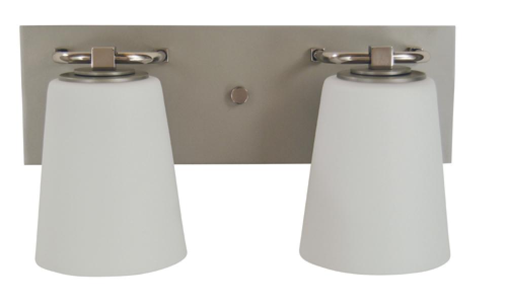 2-Light Satin Pewter/Polished Nickel/White Glass Mercer Bath Sconce