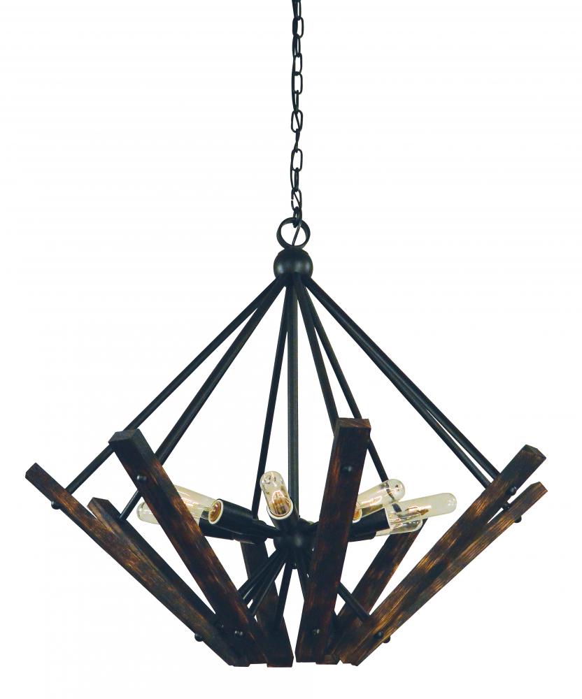 8-Light Matte Black Rustic Chic Chandelier