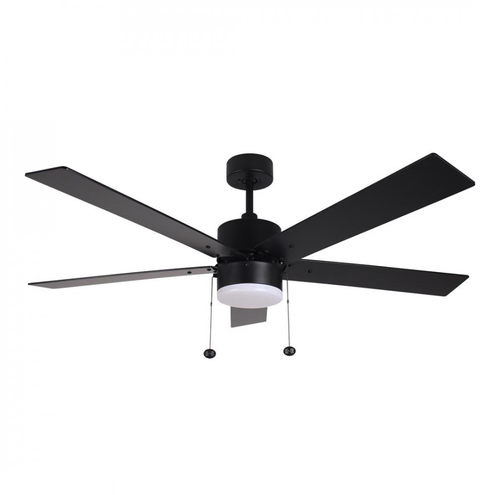 5-Blade 52" MB Modern Cylinder Fan Matte Black/Walnut Blades Pull Chain 3K, 4K, 5K