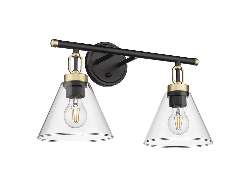 Vivio Siene 2-Light Vanity - Matte Black/Champagne Gold - Clear Cone Glass